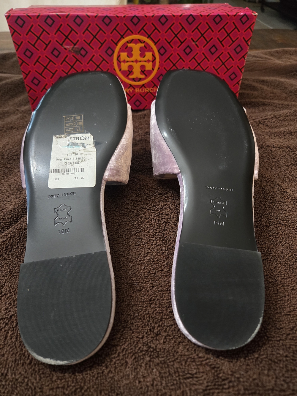 Tory Burch Lilac Velvet Slide Sandals with Crystal Logo NWT Size 10 - Picture 5 of 11